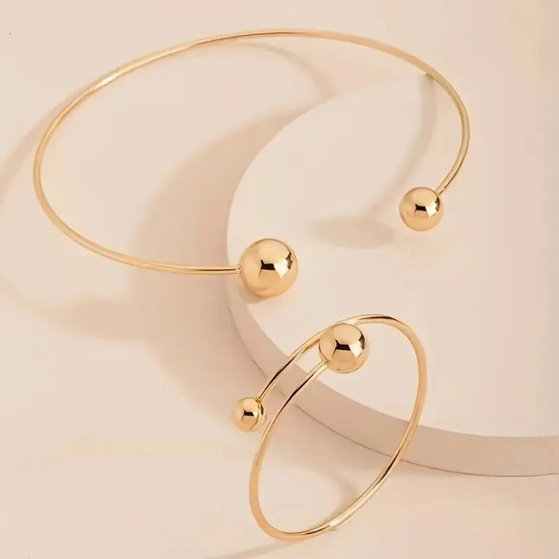 Simple Design Choker and Wristband Set | Gold