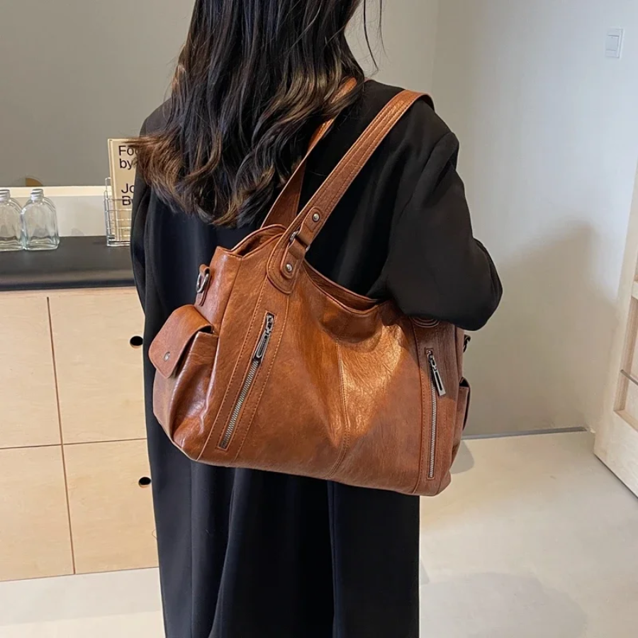 Oma - Large Capacity Double Zip Shoulder Bag