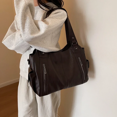 Oma - Large Capacity Double Zip Shoulder Bag