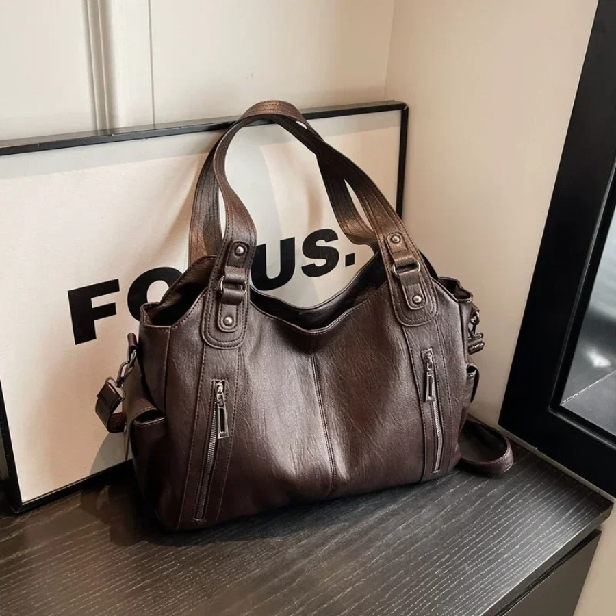 Oma - Large Capacity Double Zip Shoulder Bag