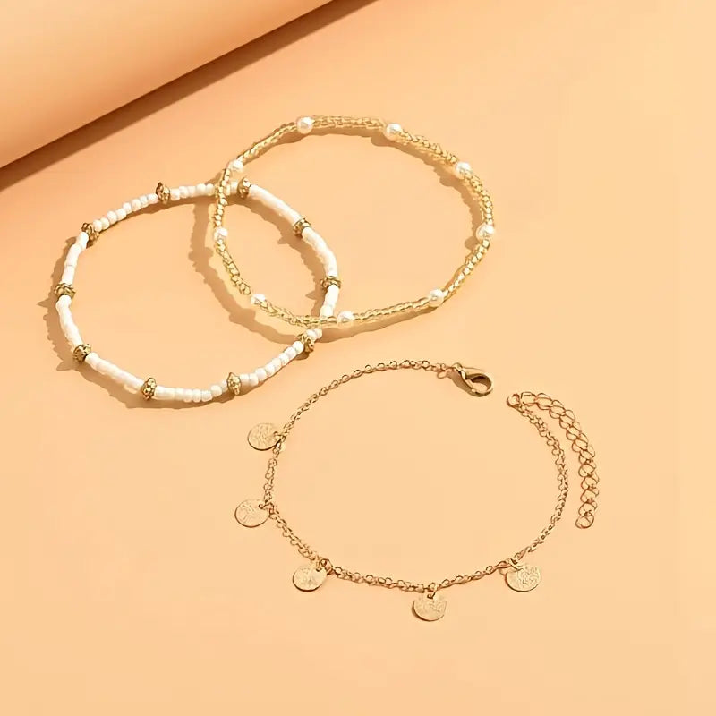Three-layer anklet with coastal charm | Gold