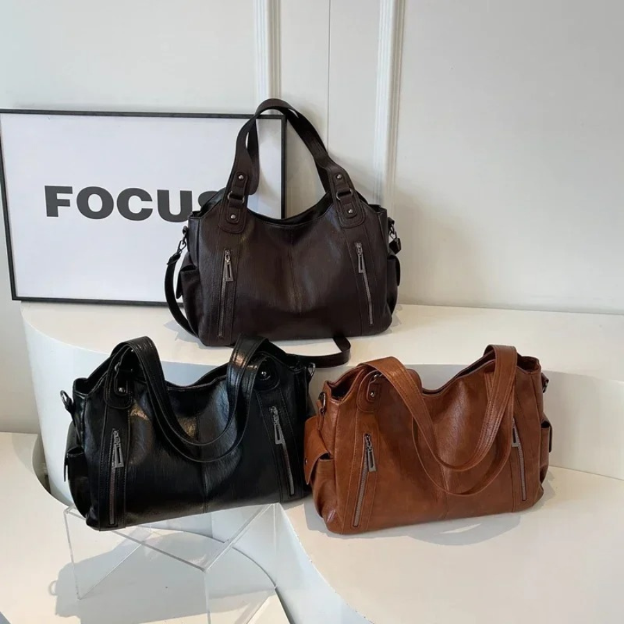 Oma - Large Capacity Double Zip Shoulder Bag