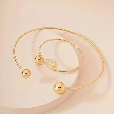 Simple Design Choker and Wristband Set | Gold