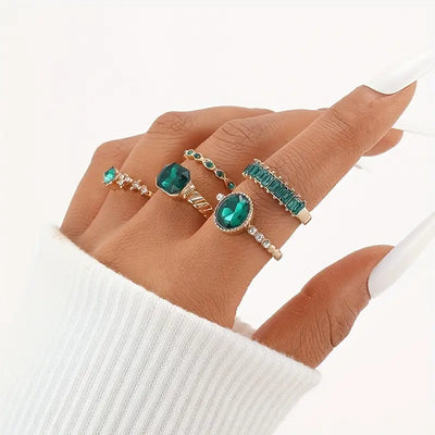 Zarina Luxury Emerald Ring Set | Gold