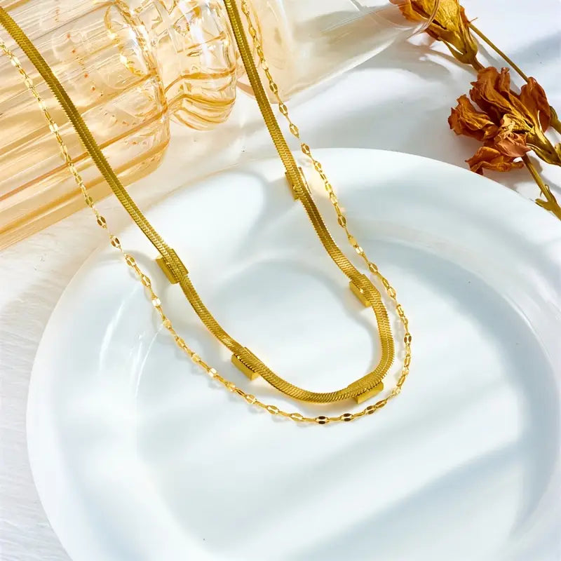 Sorella Gem Double Layered Retro Necklace | Gold