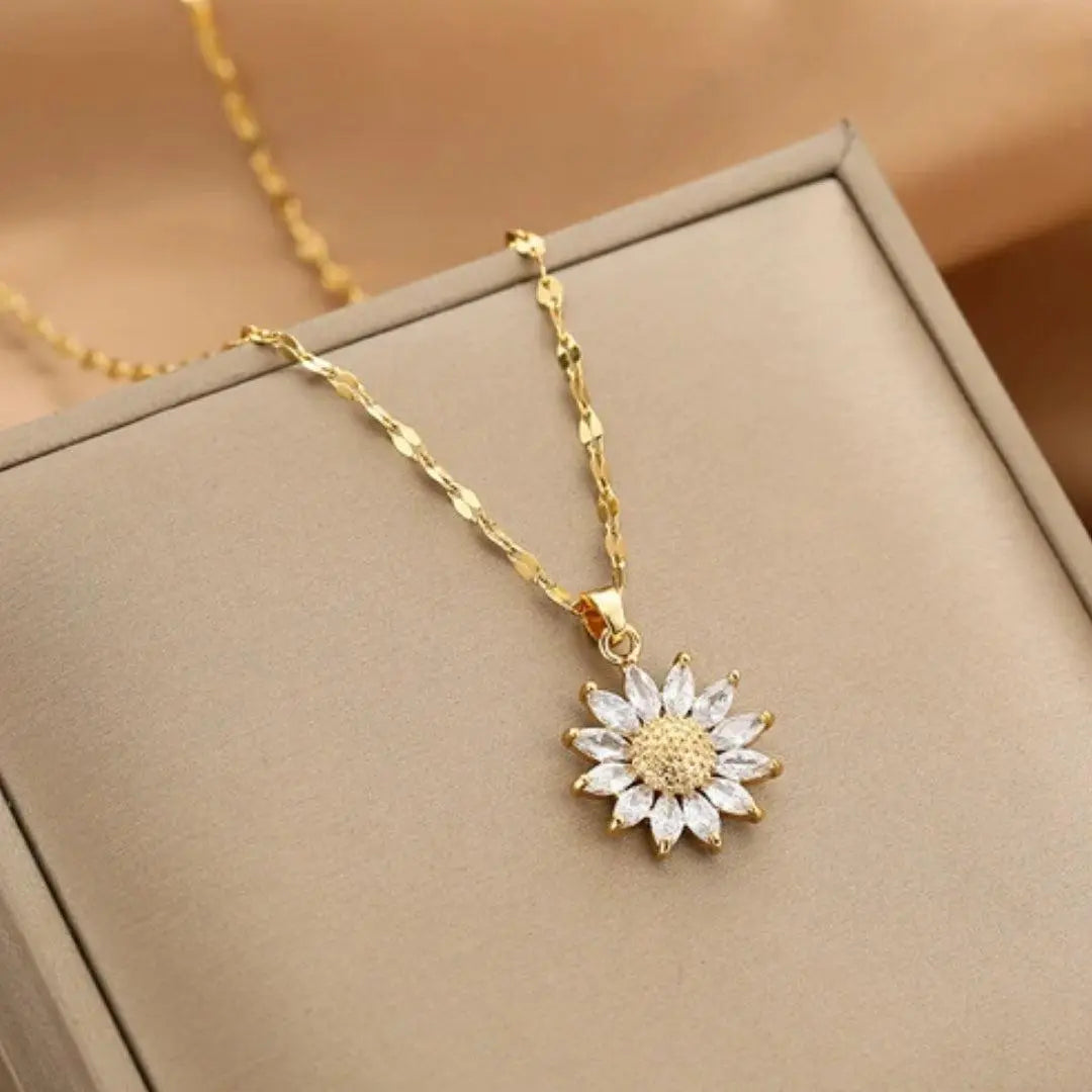 Gold-tone crystal sunflower necklace