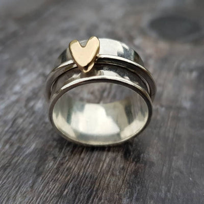 Millie - Silver Ring with a Golden Heart 