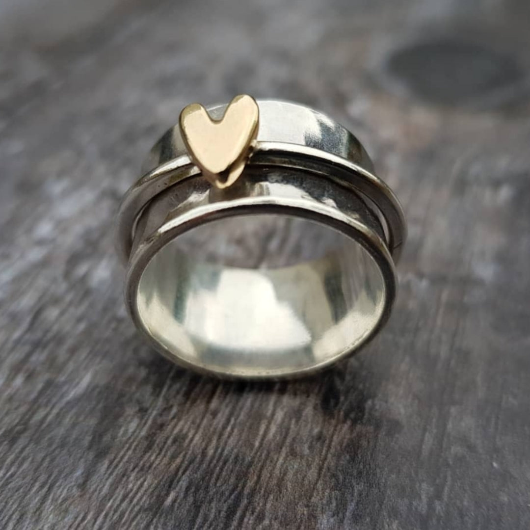 Antique silver heart ring with gold