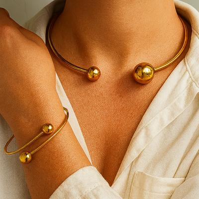 Simple Design Choker and Wristband Set | Gold