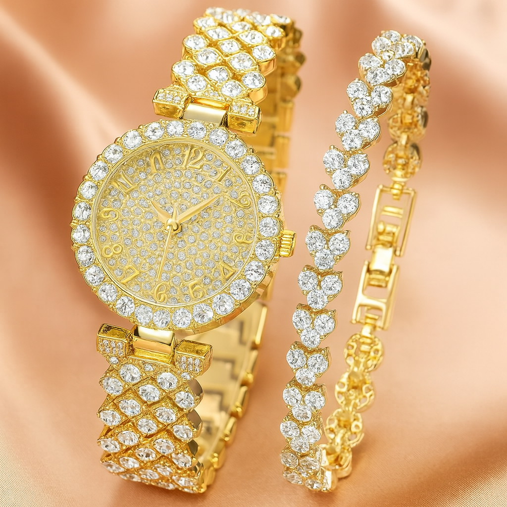Lux Radiance Gold Watch and Bracelet Set | Gold