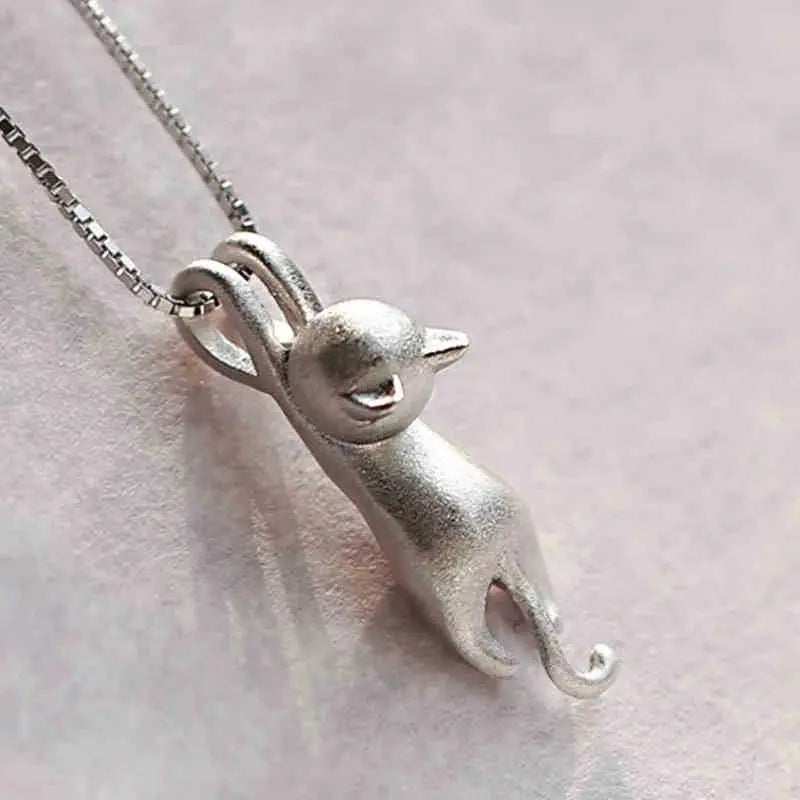 925 Sterling Silver Playful Cat Pendant