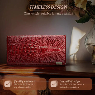 Caroline - Luxury Crocodile Embossed Leather Wallet for Women