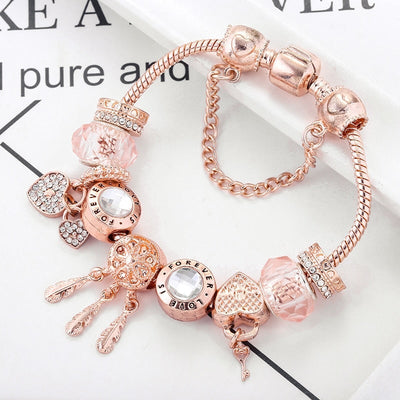 Rose Dream Bracelet with Enclosed Charms in Sterling Silver 