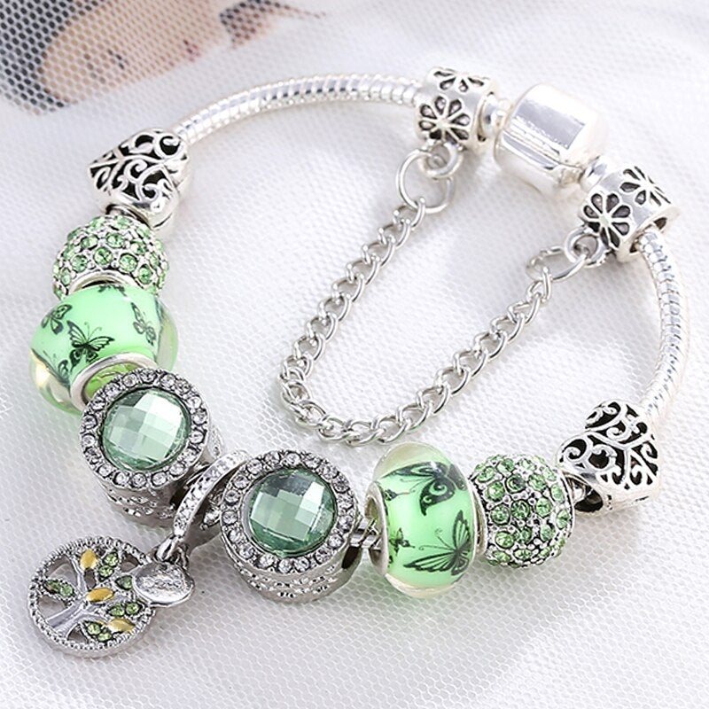 Sterling silver and green crystal bracelet 