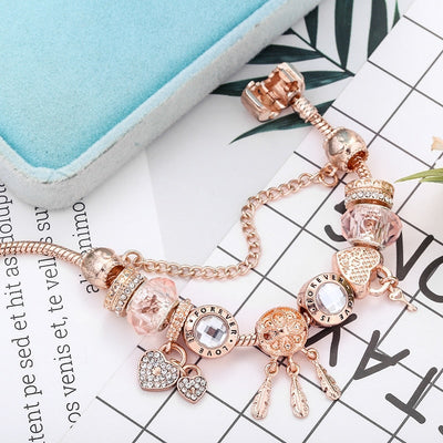 Rose Dream Bracelet with Enclosed Charms in Sterling Silver 
