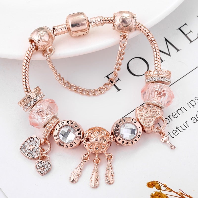 Rose Dream Bracelet with Enclosed Charms in Sterling Silver 