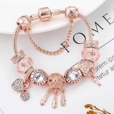 Rose Dream Bracelet with Enclosed Charms in Sterling Silver 