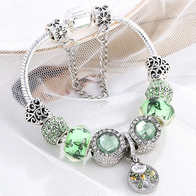 Sterling silver and green crystal bracelet 