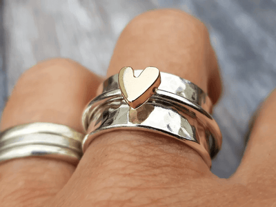 Millie - Silver Ring with a Golden Heart 