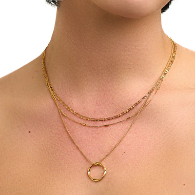 Three-row open circle necklace | Gold
