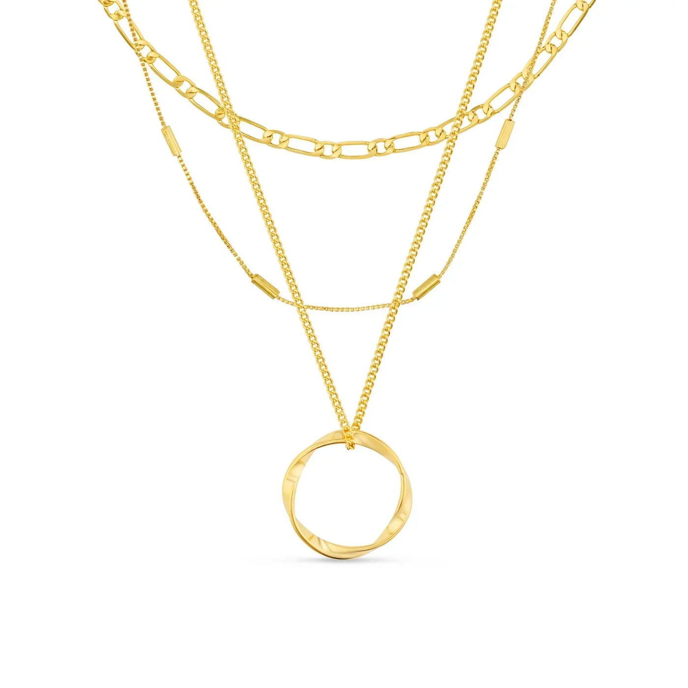 Three-row open circle necklace | Gold