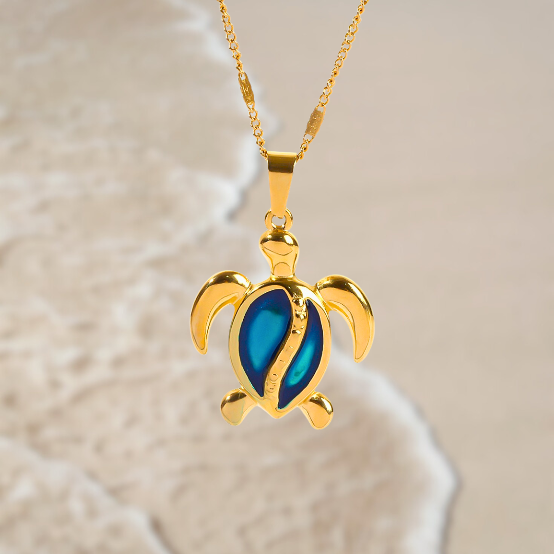 Elora™ Golden Turtle Necklace in Blue Opal