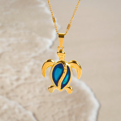 Elora™ Golden Turtle Necklace in Blue Opal