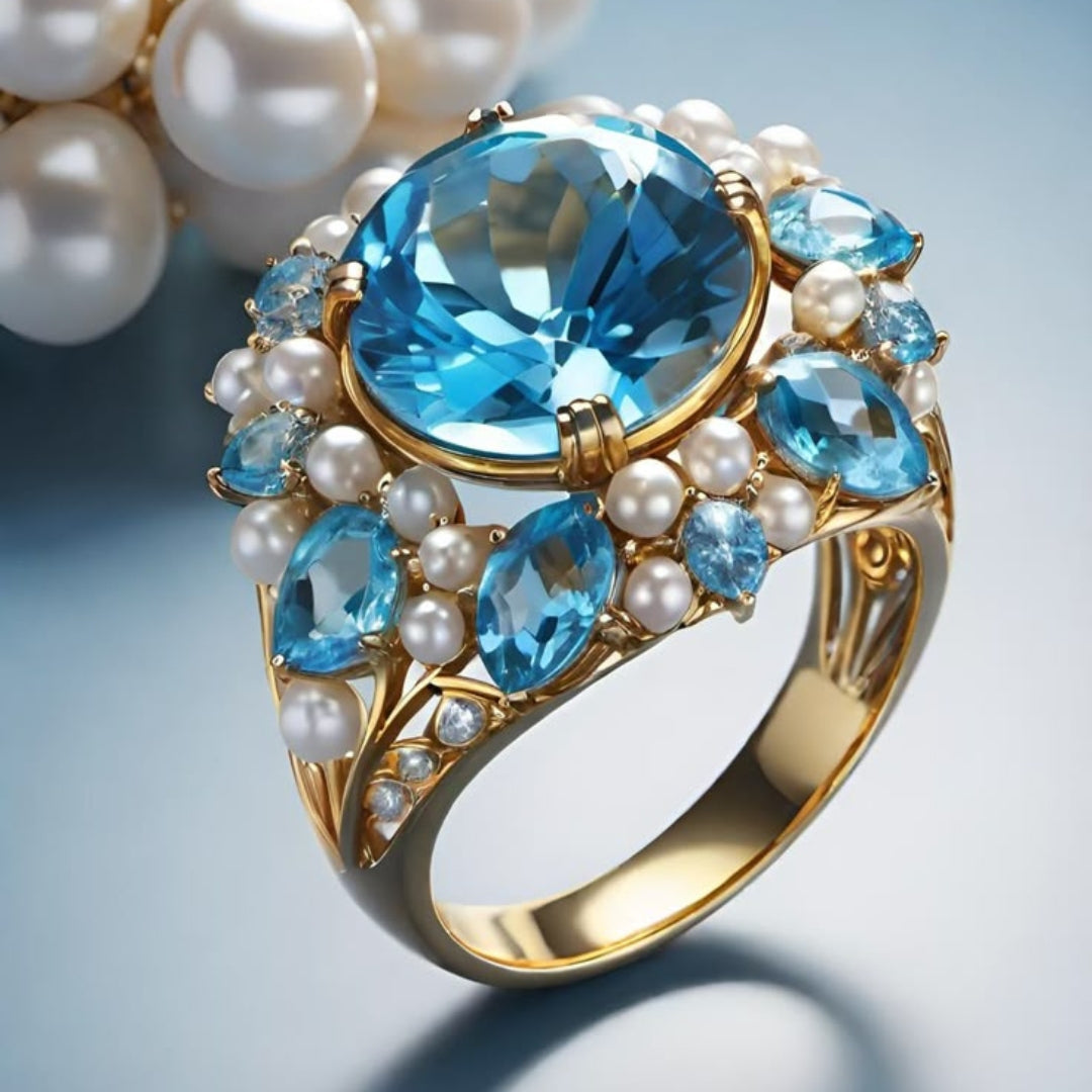 Tropical Flower and Crystal Ring