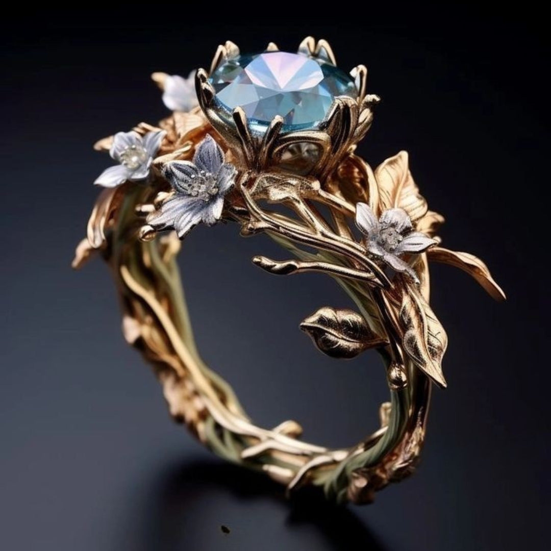 Natural ring of strange blue crystal