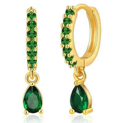 Zirconia earrings with emeralds in gold