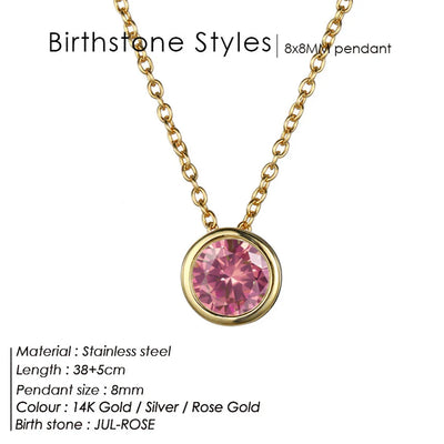 قلادة ملونة حصرية من الفولاذ المقاوم للصدأ بأحجار الميلاد