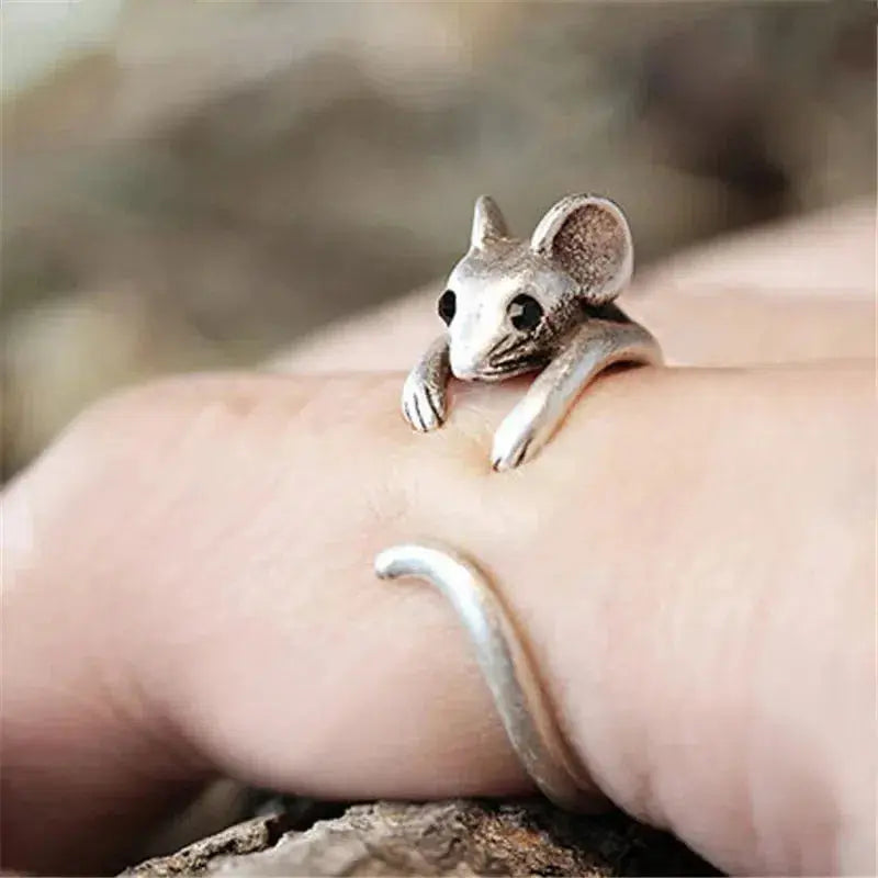 antique silver mouse ring