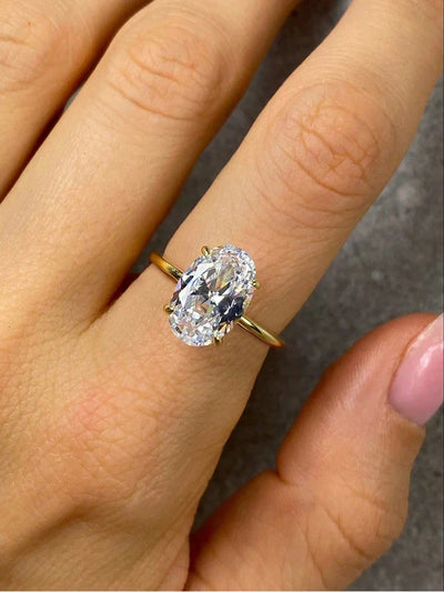 خاتم زيركون بيضاوي أنيق من الفضة الاسترلينية