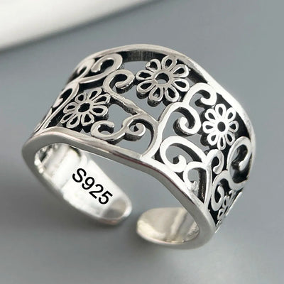 خاتم زهور فضة استرلينية قابل للتعديل