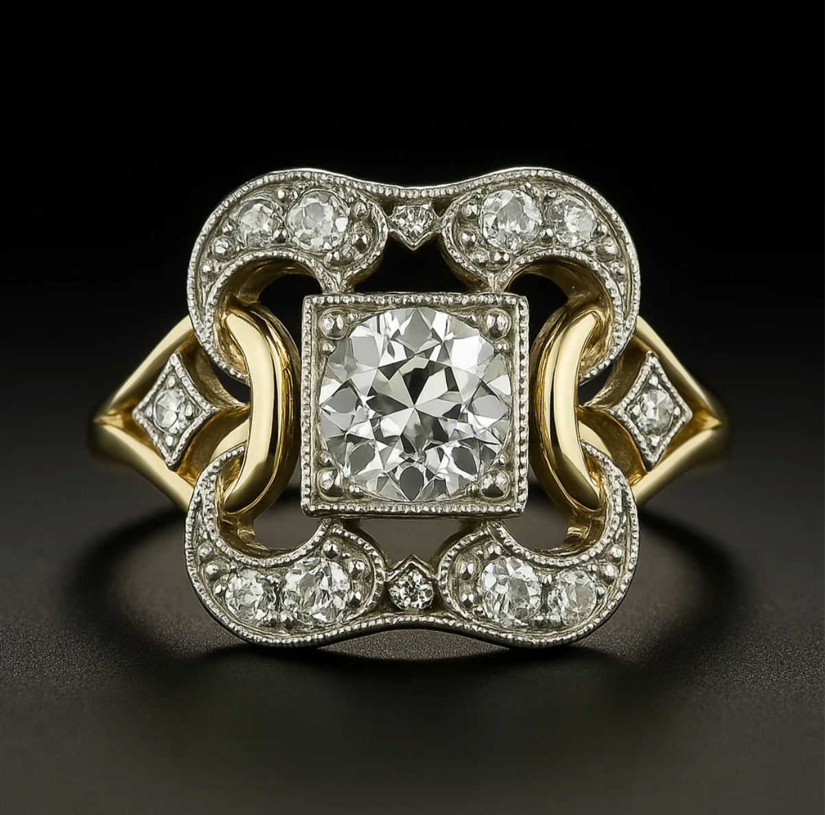 Antique gold ring decorated with zircon 