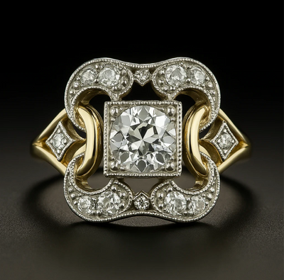 Antique gold ring decorated with zircon 