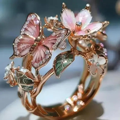 Delicate Gold Butterfly Flower Rings for Women, Party Accessories, Gifts, Personalized Jewelry