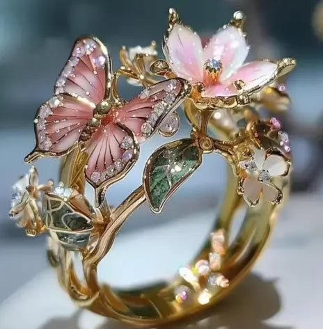Delicate Gold Butterfly Flower Rings for Women, Party Accessories, Gifts, Personalized Jewelry
