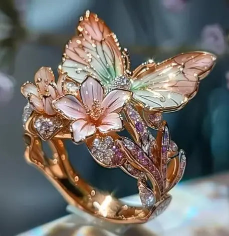 Delicate Gold Butterfly Flower Rings for Women, Party Accessories, Gifts, Personalized Jewelry