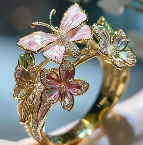 Delicate Gold Butterfly Flower Rings for Women, Party Accessories, Gifts, Personalized Jewelry