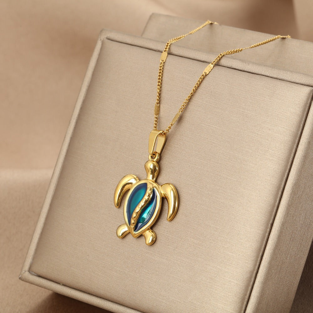 Elora™ Golden Turtle Necklace in Blue Opal