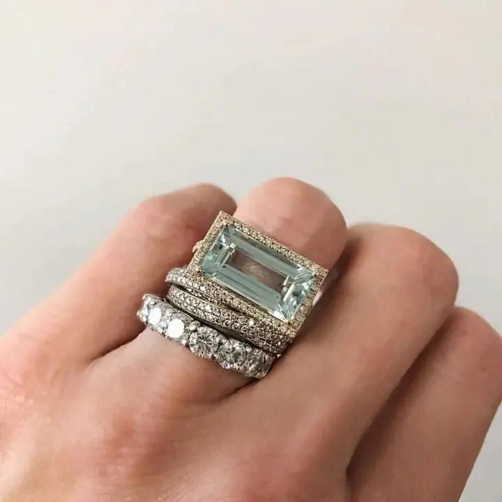 Antique silver glass ring with turquoise accents 