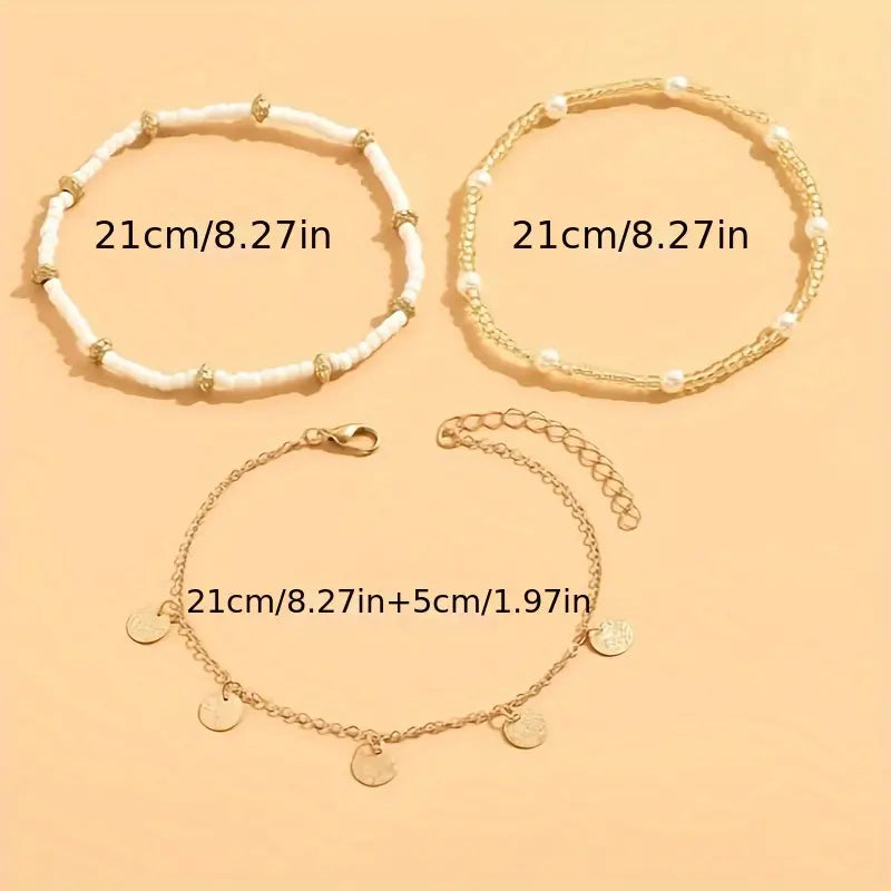 Three-layer anklet with coastal charm | Gold