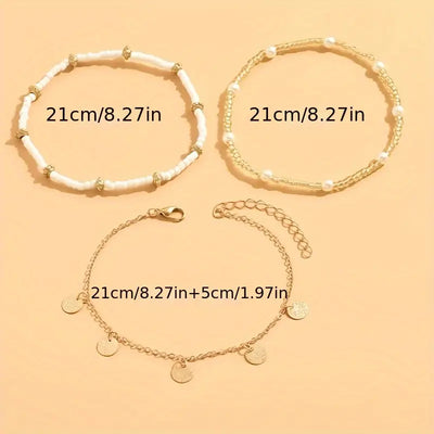 Three-layer anklet with coastal charm | Gold