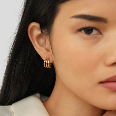 Triple gold earrings