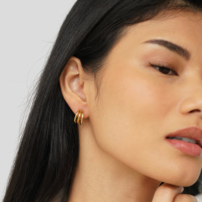Triple gold earrings