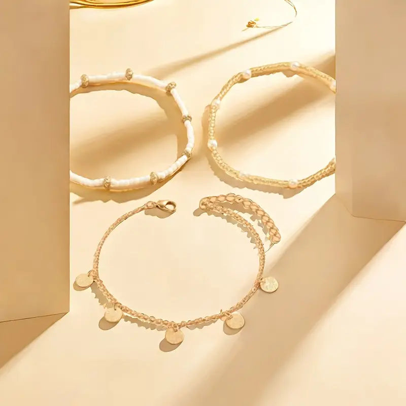 Three-layer anklet with coastal charm | Gold