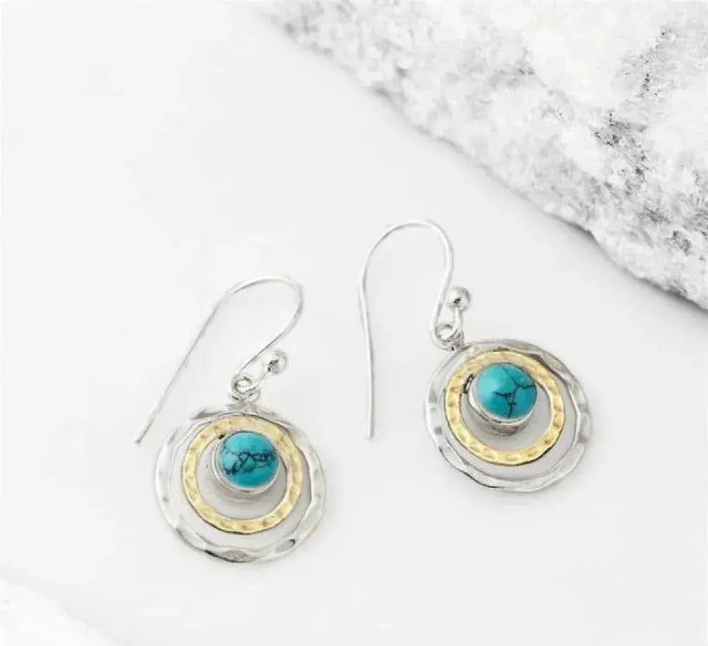 Boho Saturn Turquoise Earrings in Silver and Gold