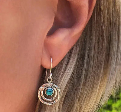 Boho Saturn Turquoise Earrings in Silver and Gold