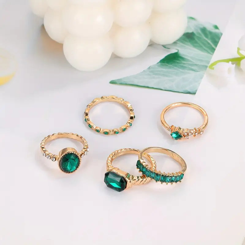 Zarina Luxury Emerald Ring Set | Gold